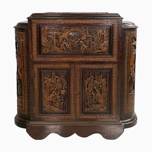 Art Deco Asian Bar Cabinet in Inlaid Wood, 1930s
