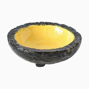 Hand-Crafted Yellow and Black Bowl from Studio Berlemont, 1960s