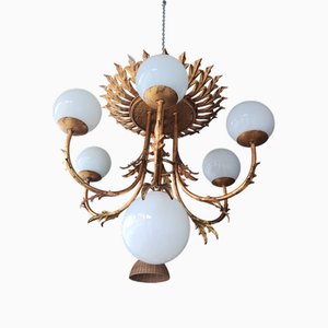 Large Mid-Century Iron and Gold Leaf Lamp, 1960s