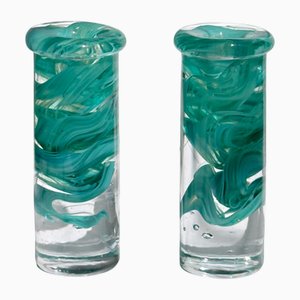 Türkisfarbene Atoll Kerzenhalter von Anna Ehrner für Kosta Boda, 1990er, 2er Set