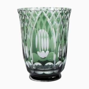 Art Deco Vases in Green and Colorless Cut Crystal from Val Saint Lambert, 1920s