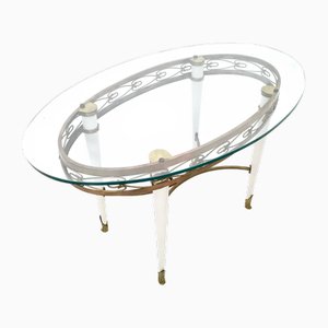 Table Basse Vintage en Laiton avec Plateau en Verre Ovale par Pierluigi Colli, Italie, 1950s