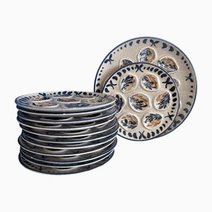 Platos para ostras vintage de cerámica, Francia. Juego de 6