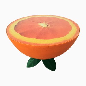Orangefarbener Vintage Tisch mit Glasplatte & Metallbeinen, 1970er