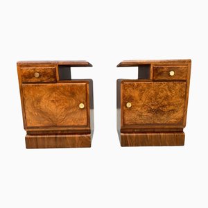 Vintage Art Deco Bedside Tables in Walnut Veneer, Czechoslovak, Set of 2