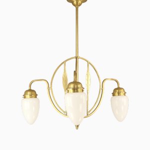 Art Deco Opal Screen Chandelier from Wiener Werkstätte, 1920s