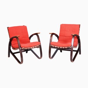 Art Deco Armchairs in Oak attributed to Jan Vaněk, Czech, 1940s, Set of 2