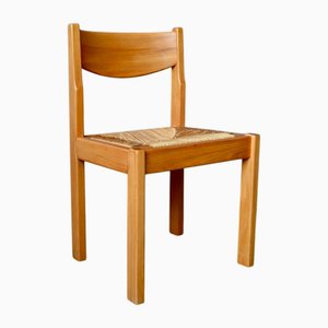French Brutalist Chairs in Elm and Straw from Maison Regain, 1970s