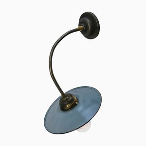 Flexible industrielle Vintage Wandlampe aus hellblauer Emaille