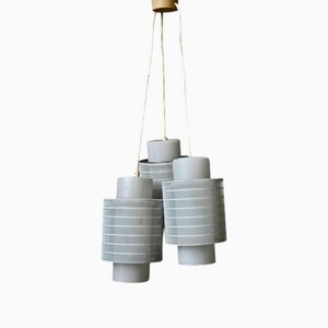 Vintage Triple Pendant Light in Openwork Metal and White Opaline Glass