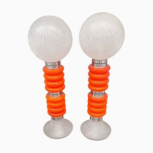 Vintage Italian Space Age Orange Glass Floor Lamps, Set of 2