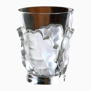 Jarrón de cristal de cristal translúcido, moldeado prensado y acabado satinado, modelo de hoja de roble de Marc Lalique para Lalique France, años 60