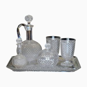 Nachtservice Tablett, Karaffen und Gläser aus gegossenem, durchscheinendem Kristallglas Diamants Beseaux Modell von Baccarat, 1890er, 6 . Set