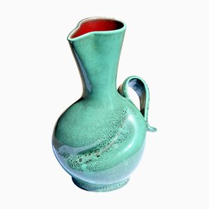 Vintage Pitcher in Green and Red Glazed Ceramic from Elchinger, 1960s