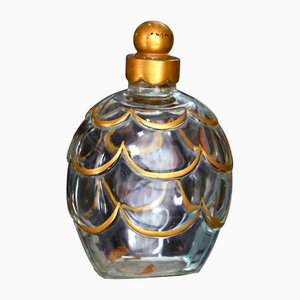 Frasco de perfume Art Déco de cristal y oro con motivos de cortinas de Georges Chevalier para Baccarat, años 30