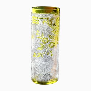 Art Nouveau Miniature Tubular Vase in Acid-Etched Green Crystal Églantier Model from Baccarat, 1890s