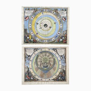 Cartes Célestes Aquarelles Cellarius Andreas 18ème Siècle, Set de 2