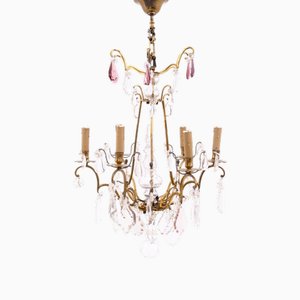Brass and Glass Chandelier, France, 1950s