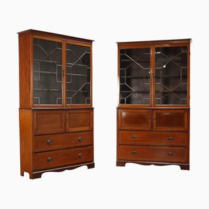 Verglaste Bücherregale aus Holz, 2 . Set