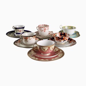 Porcelain Cups with Double Saucers, Set of 18