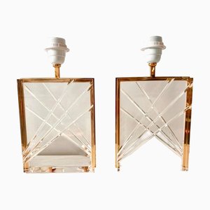 Lampes de Bureau en Verre Acrylique avec Structure Dorée, Italie, 1970s, Set de 2