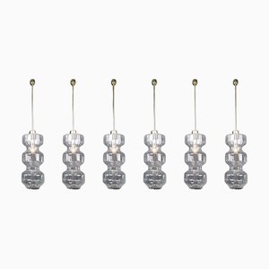 Mid-Century Modern Glass and Brass Pendant Lamp, Bohemia, Czechoslovakia, 1970s