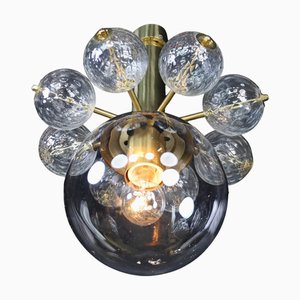 Mid-20th Century Chandelier with Brass Fixture and Hand-Blown Glass Globes, 1960s