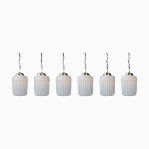 Mid-Century Modern Opaline Glass & Brass Pendant Light, European, 1970s