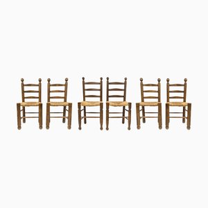 20. Jh. Esszimmerstühle aus Holz & Rohrgeflecht von Charles Dudouyt, 1930er, 6er Set