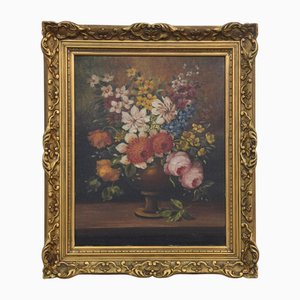 Bodegón de flores, décadas de 1890-1910, óleo sobre lienzo, enmarcado