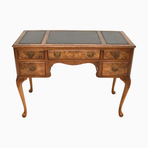 Antique Burr Walnut Leather Top Desk, 1930s