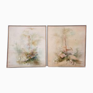 A. Hubert, Large Decorative Diptych, 1900, Canvas Artworks, Set of 2