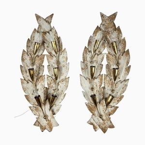 20th Century Painted Sheet Metal and Brass Wall Lights, Set of 2