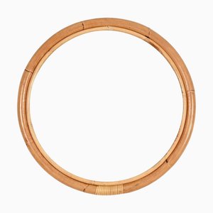 French Riviera Round Mirror in Curved Bamboo and Wicker, Italy, 1970s