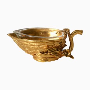 Gilded Walnut Salt Spice Cellar by Gabriella Crespi, Italy, 1970s