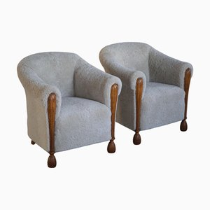 Moderne Dänische Sessel aus Eiche & Lammfell, 1960er, 2er Set