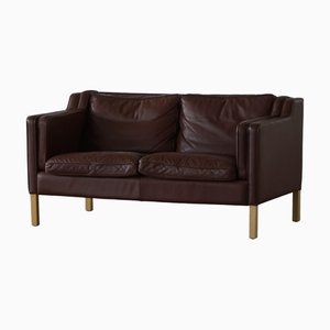 Mid-Century 2-Seater Sofa in Brown Leather from Stouby Møbelfabrik, 1970s