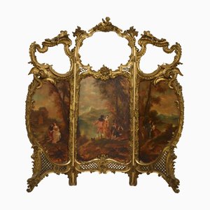 Paravent Antique en Bois Peint Doré, France, 1880s