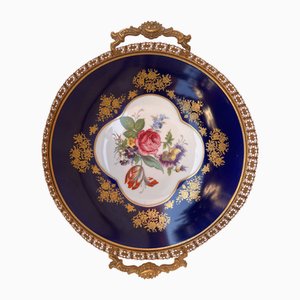 French Centerpiece in Hand-Decorated Ceramic and Brass, 1900s, 1890s