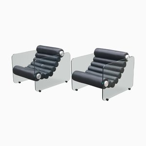 Leather and Glass Hyaline Armchairs by Fabio Lenci for Comfortline, Italy, 1960s, Set of 2