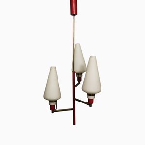 Petit Lustre en Laiton et Verre de Stilnovo, Italie, 1950