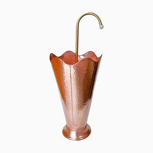 Vintage Copper Umbrella Stand in Hammered, Copper, Brass Handle, 1950