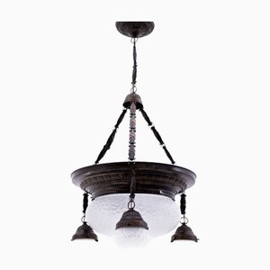 Brass and Glass Chandelier, Poland, 1940s