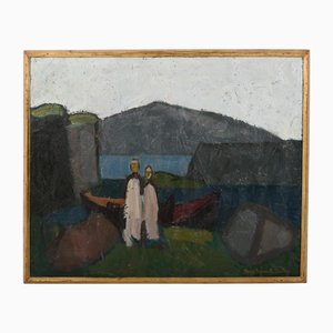 Peer Lorentz Dahl, Seascape with Persons, 1950s, Oil on Canvas