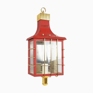 Mid-Century Italian Red Metal and Glass Sconce, 1950s