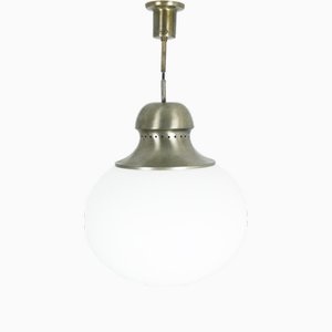 Lampe à Suspension A298 en Laiton Plaqué Nickel et Verre Opalin de Candle, 1960s