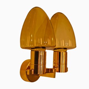 Vintage 2-Armed Brass and Glass Wall Light by Hans-Agne Jakobsson