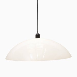 Hanging Lamp in White Plastic Shade, Black Bracket and Socket