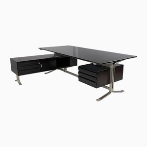 Italian Modern Black Wood, Steel and Smoked Glass Desk from Formanova, 1970s