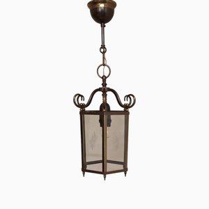 Vintage Deckenlampe in Laternenform mit filigranem Messingrahmen und polierten Scheiben, 1970er